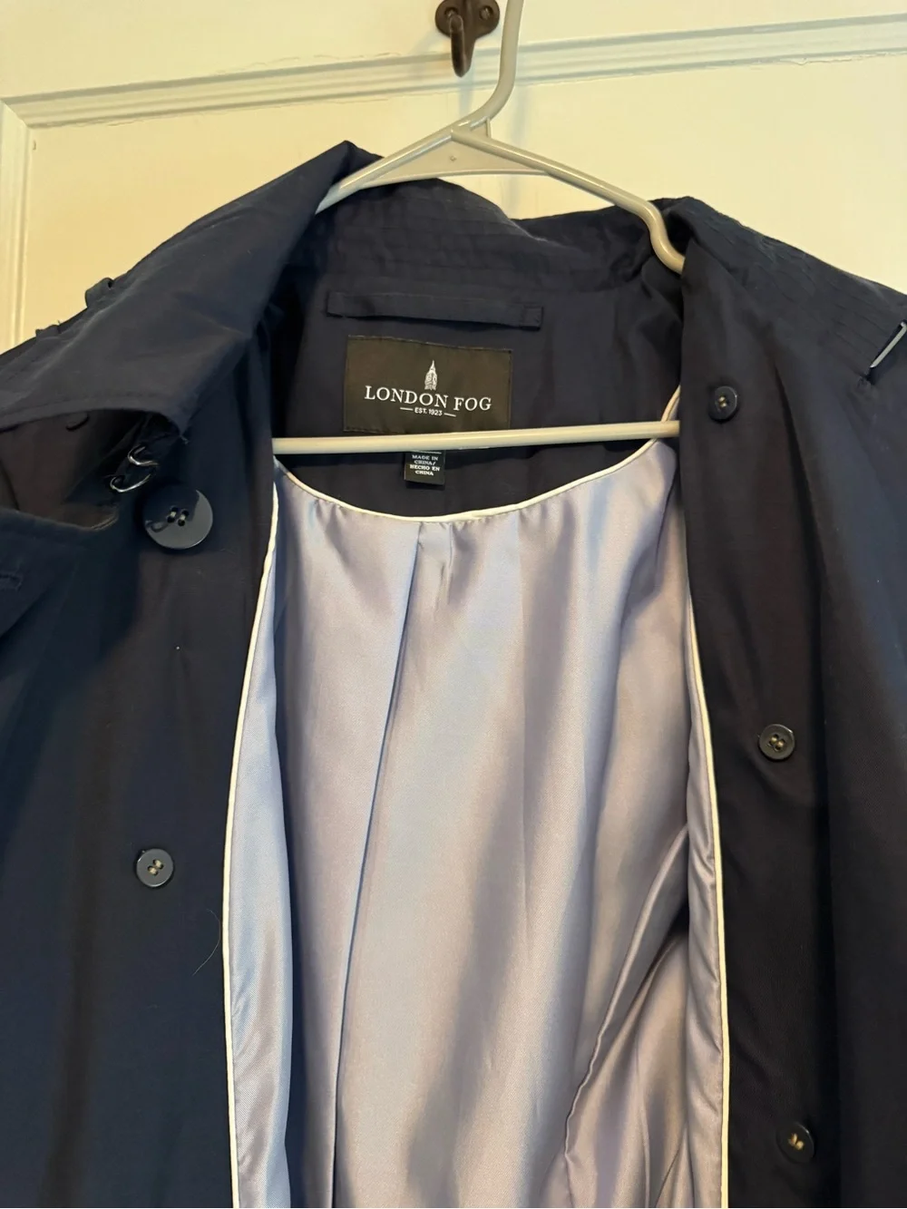 London Fog Navy Double-Breasted Trench Coat with Belt